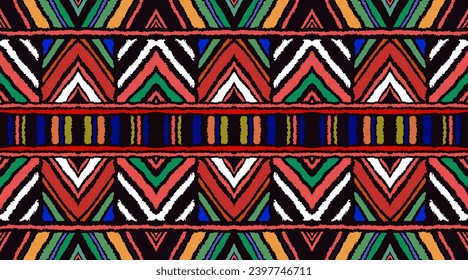 Diagonal ikat stripes. Zigzag pattern seamless. Geometric chevron abstract illustration, wallpaper. Tribal ethnic vector texture. Aztec style. Folk embroidery. Indian, Scandinavian, African rug.