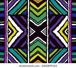 Diagonal ikat stripes. Zigzag pattern seamless. Geometric chevron abstract illustration, wallpaper. Tribal ethnic vector texture. Aztec style. Folk embroidery. Indian, Scandinavian, African rug.
