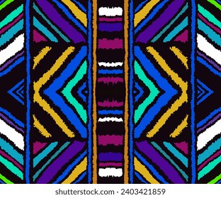 Diagonal ikat stripes. Zigzag pattern seamless. Geometric chevron abstract illustration, wallpaper. Tribal ethnic vector texture. Aztec style. Folk embroidery. Indian, Scandinavian, African rug.
