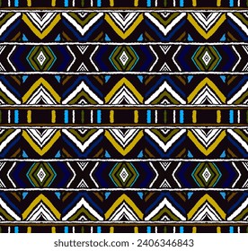 Diagonal ikat stripes. Zigzag pattern seamless. Geometric chevron abstract illustration, wallpaper. Tribal ethnic vector texture. Aztec style. Folk embroidery. Indian, Scandinavian, African rug.