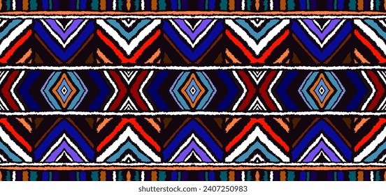 Diagonal ikat stripes. Zigzag pattern seamless. Geometric chevron abstract illustration, wallpaper. Tribal ethnic vector texture. Aztec style. Folk embroidery. Indian, Scandinavian, African rug.