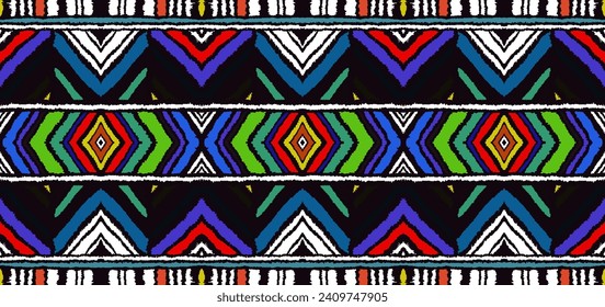 Diagonal ikat stripes. Zigzag pattern seamless. Geometric chevron abstract illustration, wallpaper. Tribal ethnic vector texture. Aztec style. Folk embroidery. Indian, Scandinavian, African rug.