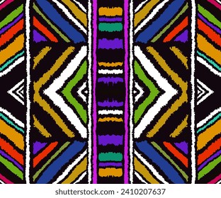 Diagonal ikat stripes. Zigzag pattern seamless. Geometric chevron abstract illustration, wallpaper. Tribal ethnic vector texture. Aztec style. Folk embroidery. Indian, Scandinavian, African rug.