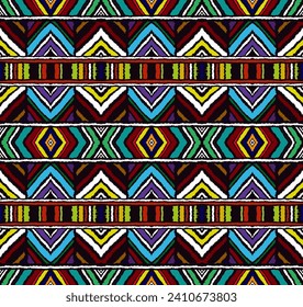 Diagonal ikat stripes. Zigzag pattern seamless. Geometric chevron abstract illustration, wallpaper. Tribal ethnic vector texture. Aztec style. Folk embroidery. Indian, Scandinavian, African rug.