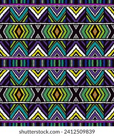 Diagonal ikat stripes. Zigzag pattern seamless. Geometric chevron abstract illustration, wallpaper. Tribal ethnic vector texture. Aztec style. Folk embroidery. Indian, Scandinavian, African rug.