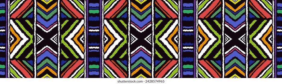 Diagonal ikat stripes. Zigzag pattern seamless. Geometric chevron abstract illustration, wallpaper. Tribal ethnic vector texture. Aztec style. Folk embroidery. Indian, Scandinavian, African rug.