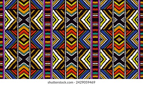 Diagonal ikat stripes. Zigzag pattern seamless. Geometric chevron abstract illustration, wallpaper. Tribal ethnic vector texture. Aztec style. Folk embroidery. Indian, Scandinavian, African rug.