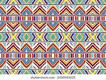 Diagonal ikat stripes. Zigzag pattern seamless. Geometric chevron abstract illustration, wallpaper. Tribal ethnic vector texture. Aztec style. Folk embroidery. Indian, Scandinavian, African rug.