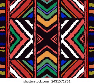 Diagonal ikat stripes. Zigzag pattern seamless. Geometric chevron abstract illustration, wallpaper. Tribal ethnic vector texture. Aztec style. Folk embroidery. Indian, Scandinavian, African rug.