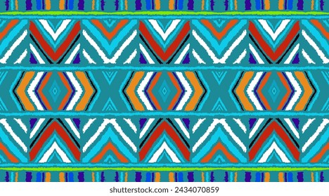 Diagonal ikat stripes. Zigzag pattern seamless. Geometric chevron abstract illustration, wallpaper. Tribal ethnic vector texture. Aztec style. Folk embroidery. Indian, Scandinavian, African rug.