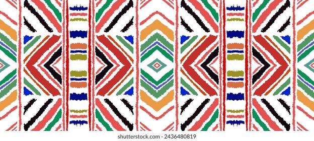 Diagonal ikat stripes. Zigzag pattern seamless. Geometric chevron abstract illustration, wallpaper. Tribal ethnic vector texture. Aztec style. Folk embroidery. Indian, Scandinavian, African rug.