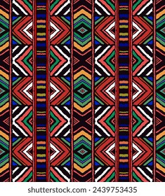 Diagonal ikat stripes. Zigzag pattern seamless. Geometric chevron abstract illustration, wallpaper. Tribal ethnic vector texture. Aztec style. Folk embroidery. Indian, Scandinavian, African rug.