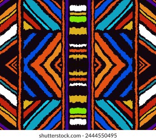 Diagonal ikat stripes. Zigzag pattern seamless. Geometric chevron abstract illustration, wallpaper. Tribal ethnic vector texture. Aztec style. Folk embroidery. Indian, Scandinavian, African rug.