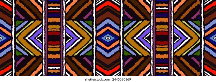 Diagonal ikat stripes. Zigzag pattern seamless. Geometric chevron abstract illustration, wallpaper. Tribal ethnic vector texture. Aztec style. Folk embroidery. Indian, Scandinavian, African rug.