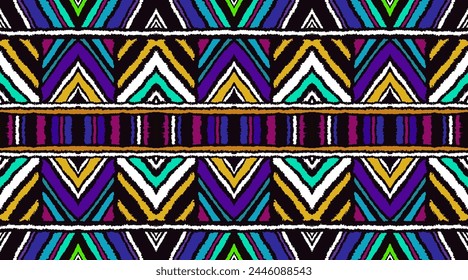 Diagonal ikat stripes. Zigzag pattern seamless. Geometric chevron abstract illustration, wallpaper. Tribal ethnic vector texture. Aztec style. Folk embroidery. Indian, Scandinavian, African rug.