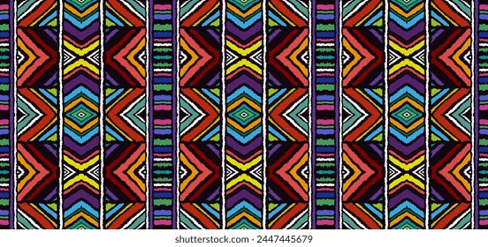 Diagonal ikat stripes. Zigzag pattern seamless. Geometric chevron abstract illustration, wallpaper. Tribal ethnic vector texture. Aztec style. Folk embroidery. Indian, Scandinavian, African rug.