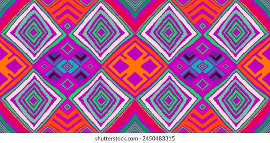 Diagonal ikat stripes. Zigzag pattern seamless. Geometric chevron abstract illustration, wallpaper. Tribal ethnic vector texture. Aztec style. Folk embroidery. Indian, Scandinavian, African rug.