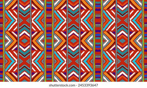 Diagonal ikat stripes. Zigzag pattern seamless. Geometric chevron abstract illustration, wallpaper. Tribal ethnic vector texture. Aztec style. Folk embroidery. Indian, Scandinavian, African rug.
