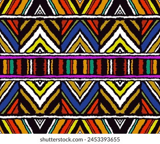 Diagonal ikat stripes. Zigzag pattern seamless. Geometric chevron abstract illustration, wallpaper. Tribal ethnic vector texture. Aztec style. Folk embroidery. Indian, Scandinavian, African rug.
