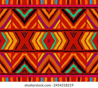 Diagonal ikat stripes. Zigzag pattern seamless. Geometric chevron abstract illustration, wallpaper. Tribal ethnic vector texture. Aztec style. Folk embroidery. Indian, Scandinavian, African rug.
