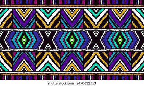 Rayas diagonales de ikat. Patrón en zigzag sin fisuras. Ilustración abstracta de chevron geométrico, Fondo de pantalla. Textura de Vector étnico tribal. Estilo azteca. Bordado de Folk. Alfombra india, escandinava, africana.