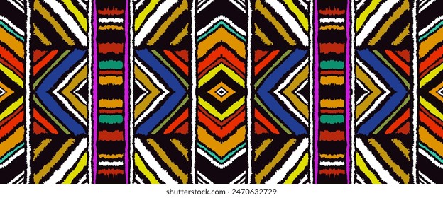Diagonal ikat stripes. Zigzag pattern seamless. Geometric chevron abstract illustration, wallpaper. Tribal ethnic vector texture. Aztec style. Folk embroidery. Indian, Scandinavian, African rug.