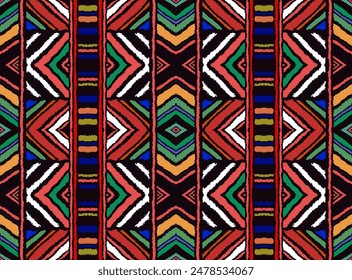 Diagonal ikat stripes. Zigzag pattern seamless. Geometric chevron abstract illustration, wallpaper. Tribal ethnic vector texture. Aztec style. Folk embroidery. Indian, Scandinavian, African rug.