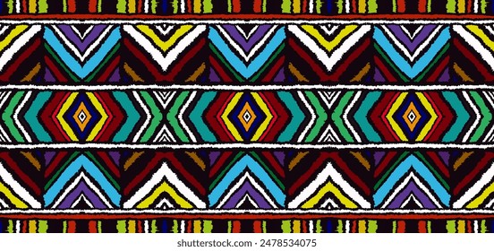 Diagonal ikat stripes. Zigzag pattern seamless. Geometric chevron abstract illustration, wallpaper. Tribal ethnic vector texture. Aztec style. Folk embroidery. Indian, Scandinavian, African rug.