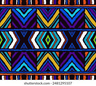 Diagonal ikat stripes. Zigzag pattern seamless. Geometric chevron abstract illustration, wallpaper. Tribal ethnic vector texture. Aztec style. Folk embroidery. Indian, Scandinavian, African rug.