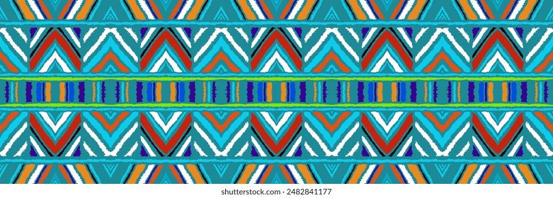 Diagonal ikat stripes. Zigzag pattern seamless. Geometric chevron abstract illustration, wallpaper. Tribal ethnic vector texture. Aztec style. Folk embroidery. Indian, Scandinavian, African rug.