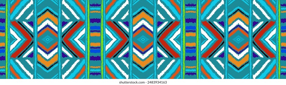 Diagonal ikat stripes. Zigzag pattern seamless. Geometric chevron abstract illustration, wallpaper. Tribal ethnic vector texture. Aztec style. Folk embroidery. Indian, Scandinavian, African rug.