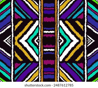 Diagonal ikat stripes. Zigzag pattern seamless. Geometric chevron abstract illustration, wallpaper. Tribal ethnic vector texture. Aztec style. Folk embroidery. Indian, Scandinavian, African rug.