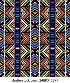 Diagonal ikat stripes. Zigzag pattern seamless. Geometric chevron abstract illustration, wallpaper. Tribal ethnic vector texture. Aztec style. Folk embroidery. Indian, Scandinavian, African rug.