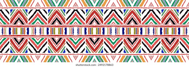 Diagonal ikat stripes. Zigzag pattern seamless. Geometric chevron abstract illustration, wallpaper. Tribal ethnic vector texture. Aztec style. Folk embroidery. Indian, Scandinavian, African rug.