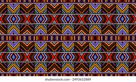 Diagonal ikat stripes. Zigzag pattern seamless. Geometric chevron abstract illustration, wallpaper. Tribal ethnic vector texture. Aztec style. Folk embroidery. Indian, Scandinavian, African rug.