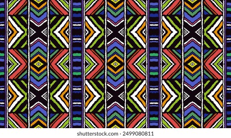 Diagonal ikat stripes. Zigzag pattern seamless. Geometric chevron abstract illustration, wallpaper. Tribal ethnic vector texture. Aztec style. Folk embroidery. Indian, Scandinavian, African rug.