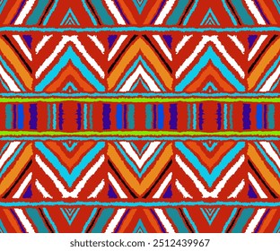Diagonal ikat stripes. Zigzag pattern seamless. Geometric chevron abstract illustration, wallpaper. Tribal ethnic vector texture. Aztec style. Folk embroidery. Indian, Scandinavian, African rug.