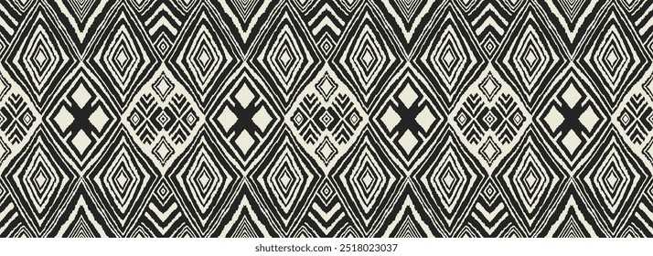 Diagonal ikat stripes. Zigzag pattern seamless. Geometric chevron abstract illustration, wallpaper. Tribal ethnic vector texture. Aztec style. Folk embroidery. Indian, Scandinavian, African rug.
