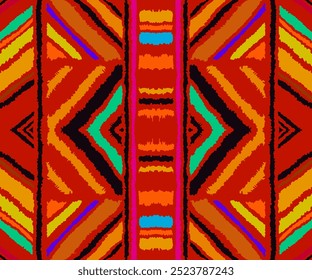 Diagonal ikat stripes. Zigzag pattern seamless. Geometric chevron abstract illustration, wallpaper. Tribal ethnic vector texture. Aztec style. Folk embroidery. Indian, Scandinavian, African rug.