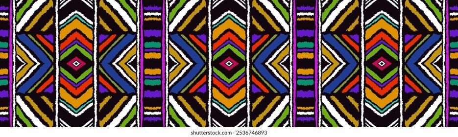 Diagonal ikat stripes. Zigzag pattern seamless. Geometric chevron abstract illustration, wallpaper. Tribal ethnic vector texture. Aztec style. Folk embroidery. Indian, Scandinavian, African rug.