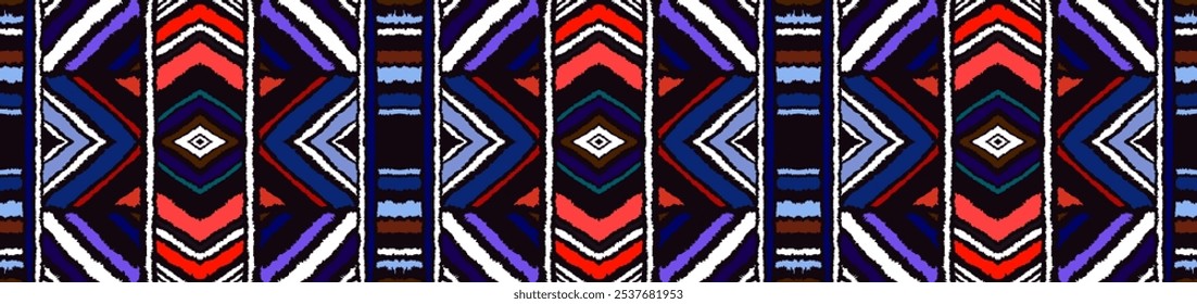 Diagonal ikat stripes. Zigzag pattern seamless. Geometric chevron abstract illustration, wallpaper. Tribal ethnic vector texture. Aztec style. Folk embroidery. Indian, Scandinavian, African rug.