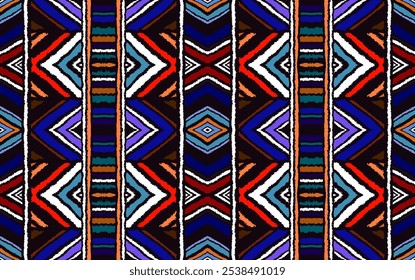 Diagonal ikat stripes. Zigzag pattern seamless. Geometric chevron abstract illustration, wallpaper. Tribal ethnic vector texture. Aztec style. Folk embroidery. Indian, Scandinavian, African rug.