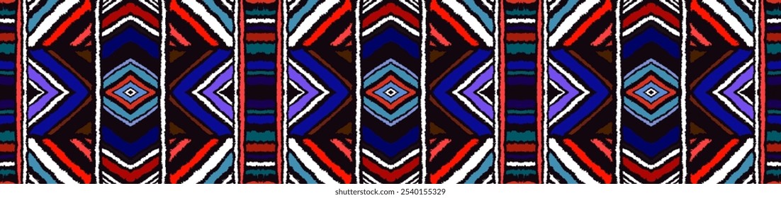 Diagonal ikat stripes. Zigzag pattern seamless. Geometric chevron abstract illustration, wallpaper. Tribal ethnic vector texture. Aztec style. Folk embroidery. Indian, Scandinavian, African rug.