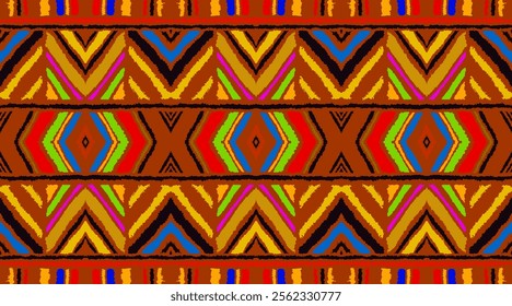 Diagonal ikat stripes. Zigzag pattern seamless. Geometric chevron abstract illustration, wallpaper. Tribal ethnic vector texture. Aztec style. Folk embroidery. Indian, Scandinavian, African rug.