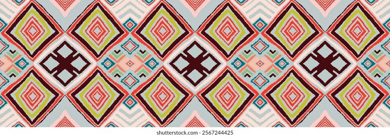 Diagonal ikat stripes. Zigzag pattern seamless. Geometric chevron abstract illustration, wallpaper. Tribal ethnic vector texture. Aztec style. Folk embroidery. Indian, Scandinavian, African rug.