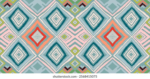 Diagonal ikat stripes. Zigzag pattern seamless. Geometric chevron abstract illustration, wallpaper. Tribal ethnic vector texture. Aztec style. Folk embroidery. Indian, Scandinavian, African rug.