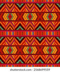 Diagonal ikat stripes. Zigzag pattern seamless. Geometric chevron abstract illustration, wallpaper. Tribal ethnic vector texture. Aztec style. Folk embroidery. Indian, Scandinavian, African rug.