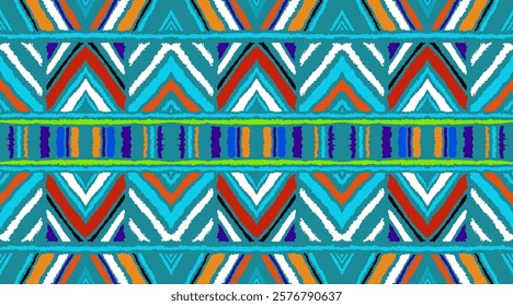 Diagonal ikat stripes. Zigzag pattern seamless. Geometric chevron abstract illustration, wallpaper. Tribal ethnic vector texture. Aztec style. Folk embroidery. Indian, Scandinavian, African rug.