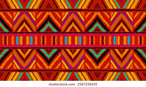 Diagonal ikat stripes. Zigzag pattern seamless. Geometric chevron abstract illustration, wallpaper. Tribal ethnic vector texture. Aztec style. Folk embroidery. Indian, Scandinavian, African rug.