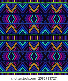 Diagonal ikat stripes. Zigzag pattern seamless. Geometric chevron abstract illustration, wallpaper. Tribal ethnic vector texture. Aztec style. Folk embroidery. Indian, Scandinavian, African rug.